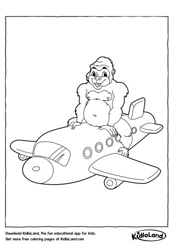 Gorilla_on_a_Plane_Coloring_Page_kidloland
