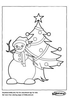 Snowman with Xmas Tree Coloring Page 