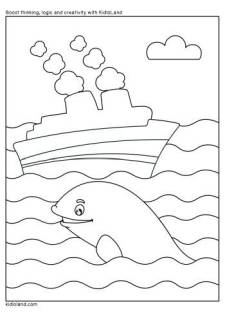 Dolphin and Ship Coloring Page