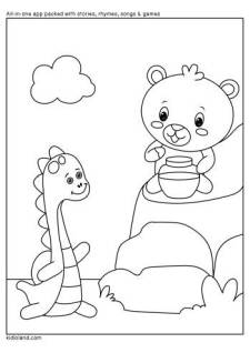Dino And Bear Coloring Page