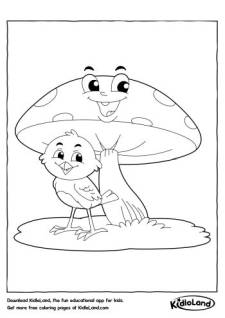 Mushroom and Bird Coloring Page